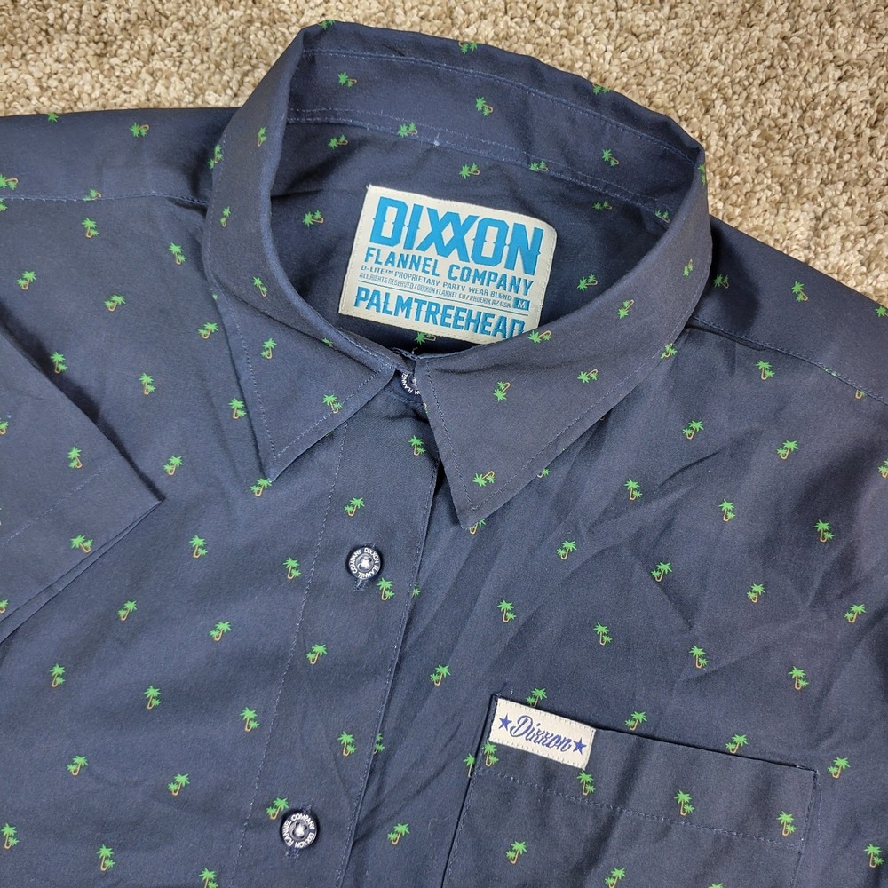 Dixxon Flannel Company Palm Tree Head Womens Medium Navy AOP Button Down SS